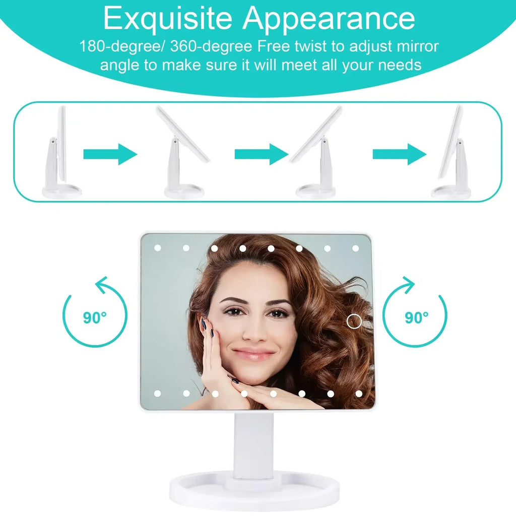 Square Vanity Lighted Makeup Mirror with Adjustable LED Lights and Organizer Stand for Cosmetic, Bedroom and Bathroom